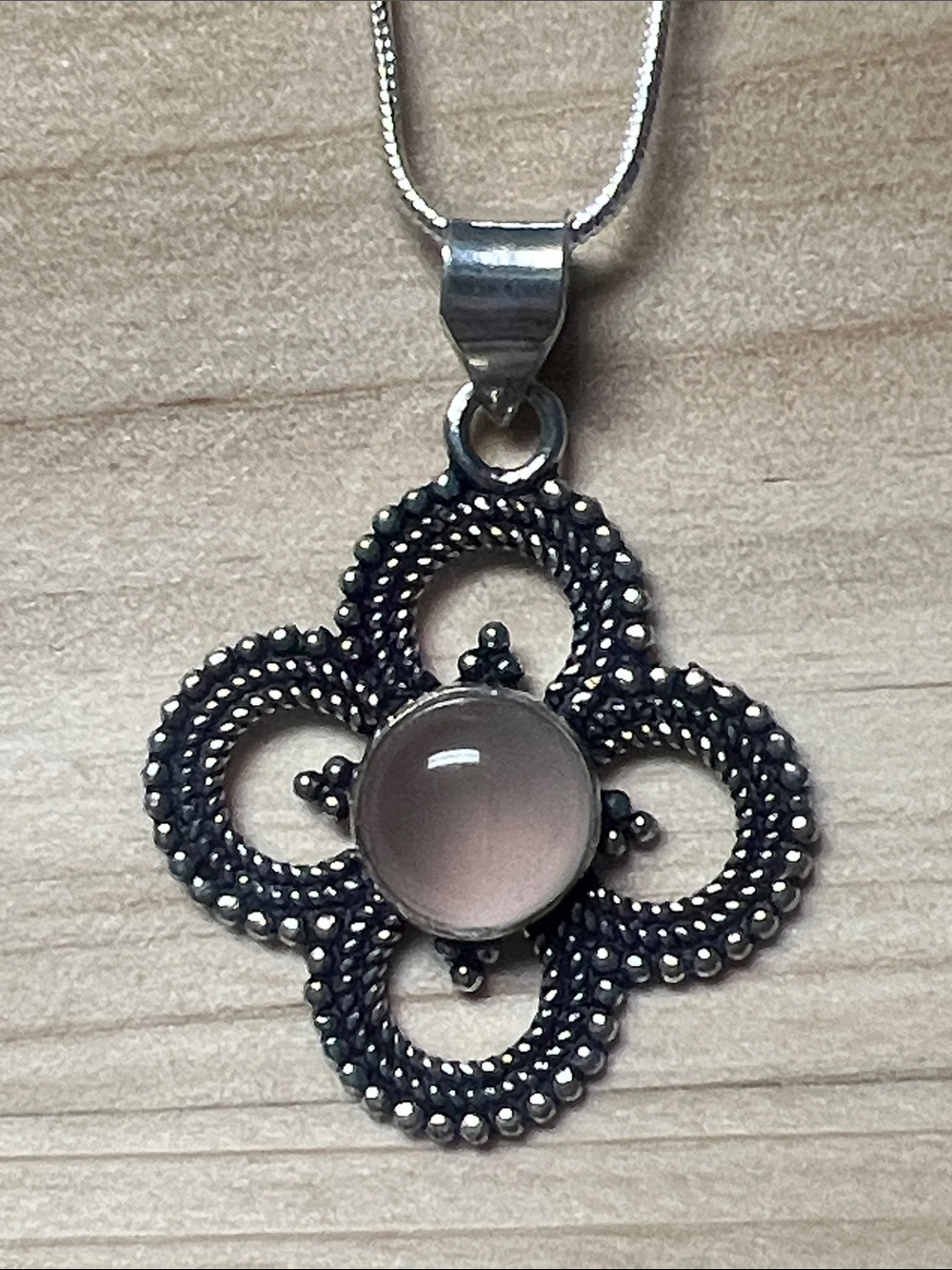 Rose Quartz Cabochon pendant necklace.